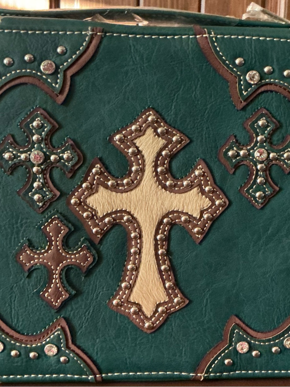 Teal Cross-Accent Bible Cover with Stud Details